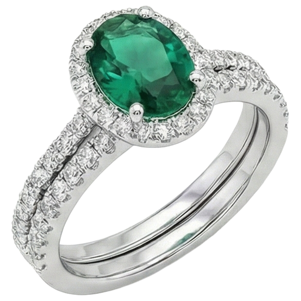 14K White Gold Ladies Green Emerald GIA & Natural Earth Mined Diamond Ring 4.55 Carats Fine Jewelry