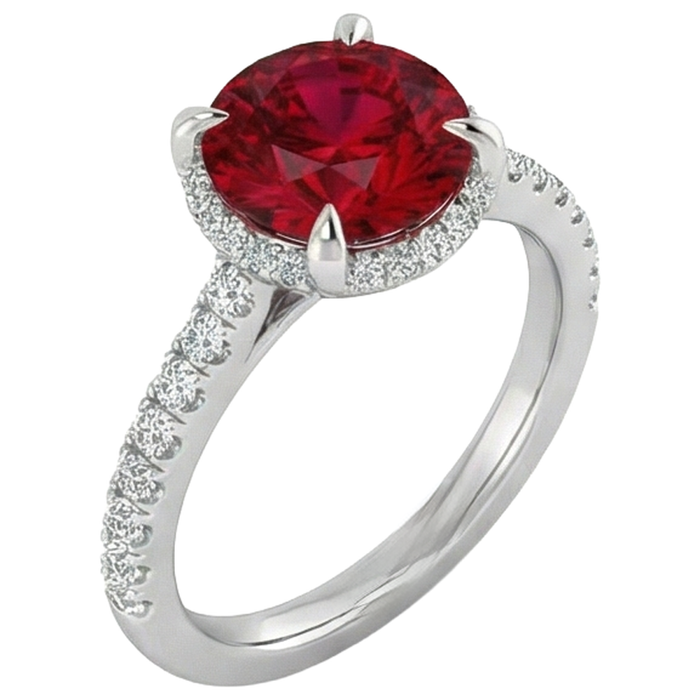 14K White Gold Ruby And Natural Earth Mined Diamonds 3.80 Carats Engagement Ring