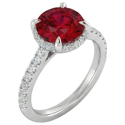 14K White Gold Ruby And Natural Earth Mined Diamonds 3.80 Carats Engagement Ring