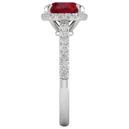 14K White Gold Ruby And Natural Earth Mined Diamonds 3.80 Carats Engagement Ring