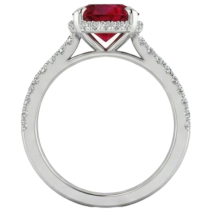 14K White Gold Ruby And Natural Earth Mined Diamonds 3.80 Carats Engagement Ring