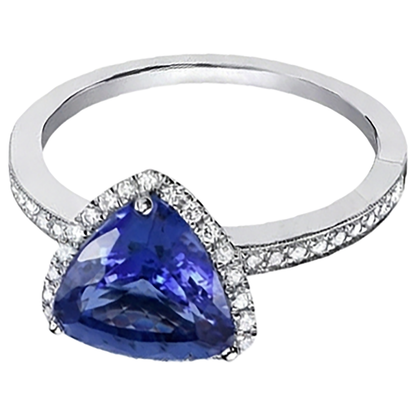 14K White Gold Trillion Tanzanite & Natural Earth Mined Diamonds 3.50 Ct Anniversary Ring