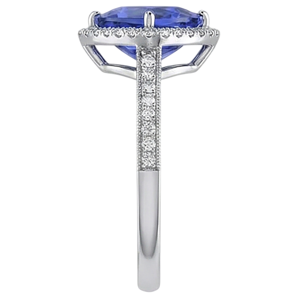 14K White Gold Trillion Tanzanite & Natural Earth Mined Diamonds 3.50 Ct Anniversary Ring