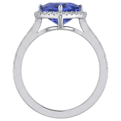 14K White Gold Trillion Tanzanite & Natural Earth Mined Diamonds 3.50 Ct Anniversary Ring