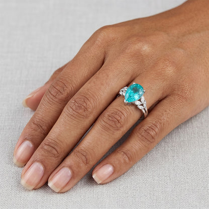 14K White Gold VVS Clarity Neon Paraiba Precious Stone Ring 2 ct