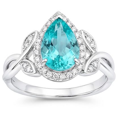 14K White Gold VVS Paraiba Tourmaline Halo Engagement Ring 3.25