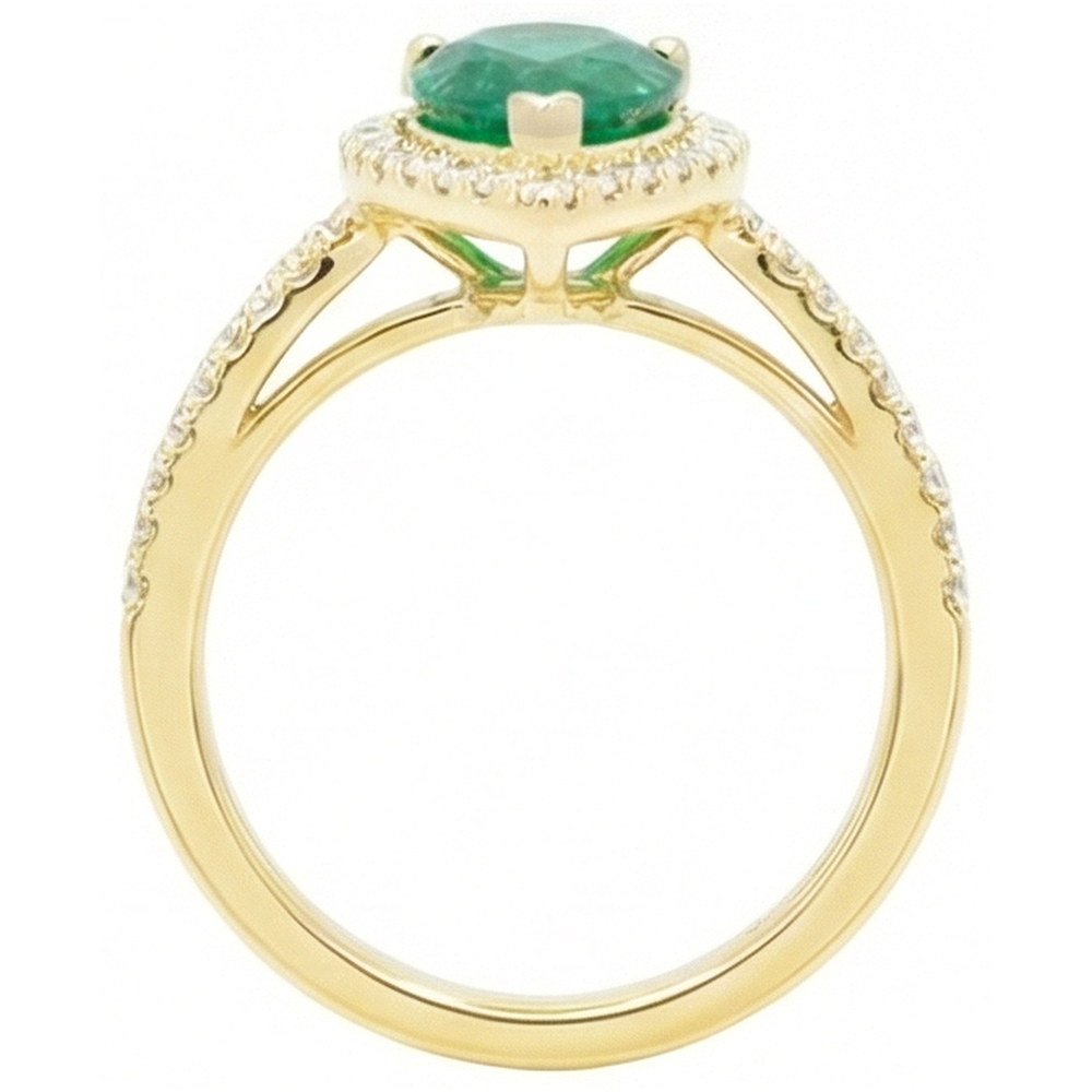 14K Yellow Gold 5 Ct Pear Cut Green Emerald GIA Gemstone Natural Earth Mined Diamond Wedding Ring