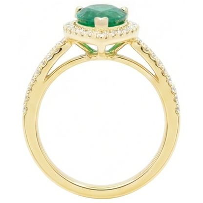 14K Yellow Gold 5 Ct Pear Cut Green Emerald GIA Gemstone Natural Earth Mined Diamond Wedding Ring