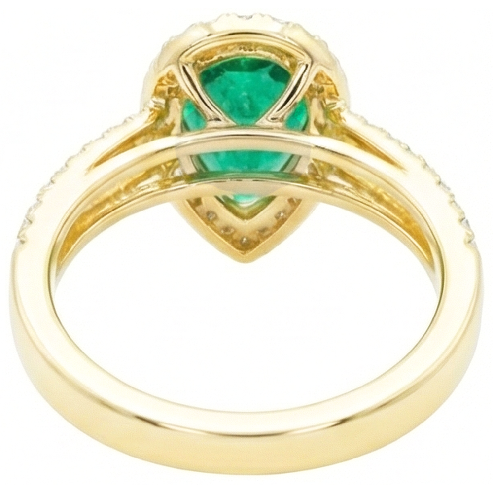 14K Yellow Gold 5 Ct Pear Cut Green Emerald GIA Gemstone Natural Earth Mined Diamond Wedding Ring
