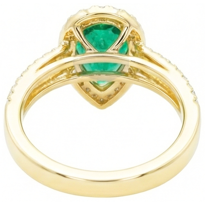 14K Yellow Gold 5 Ct Pear Cut Green Emerald GIA Gemstone Natural Earth Mined Diamond Wedding Ring
