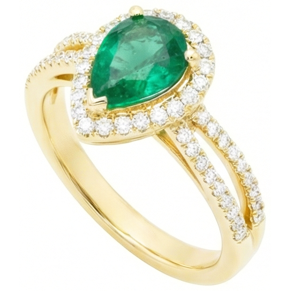 14K Yellow Gold 5 Ct Pear Cut Green Emerald GIA Gemstone Natural Earth Mined Diamond Wedding Ring