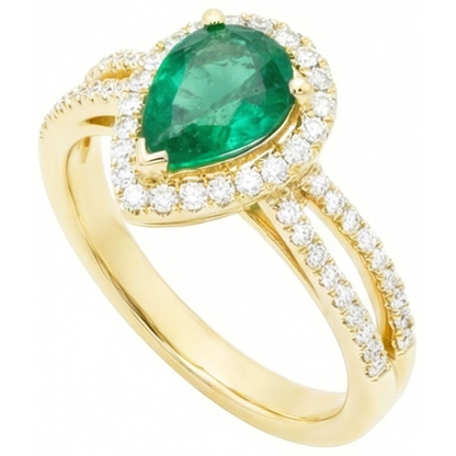 14K Yellow Gold 5 Ct Pear Cut Green Emerald GIA Gemstone Natural Earth Mined Diamond Wedding Ring