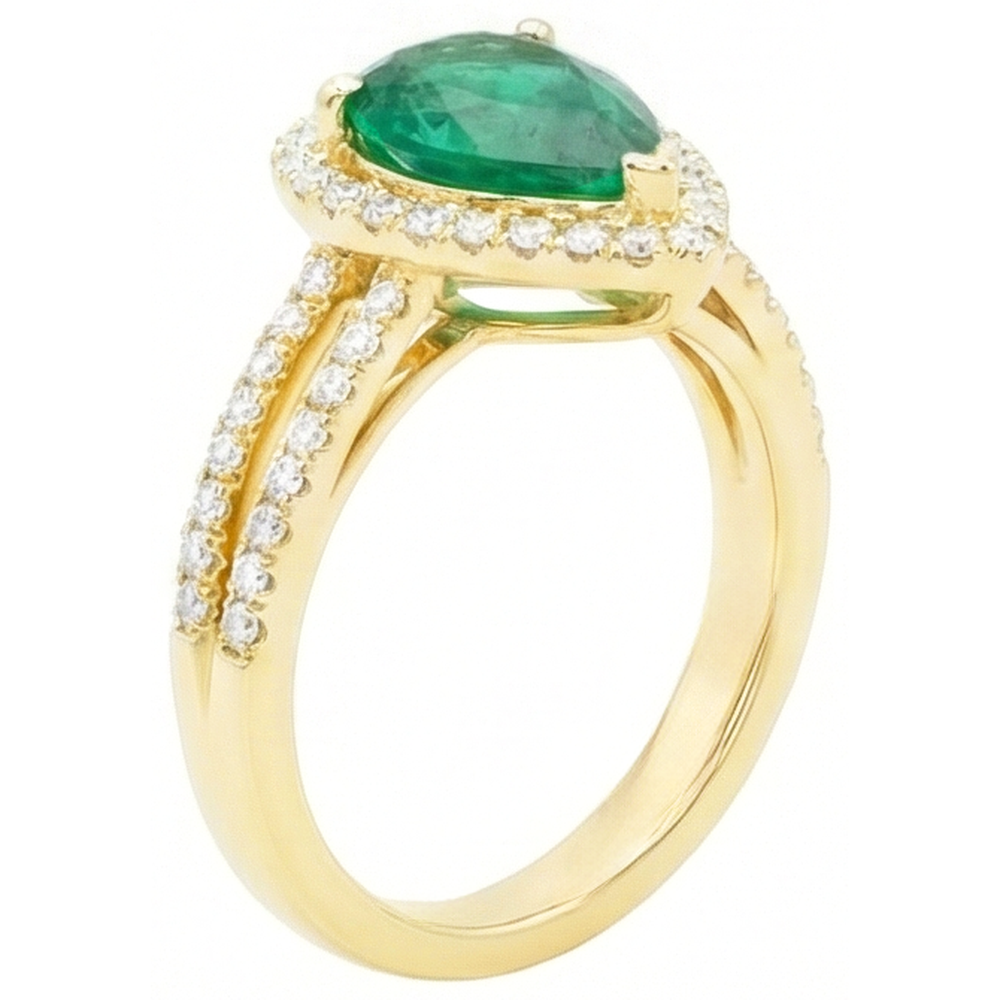 14K Yellow Gold 5 Ct Pear Cut Green Emerald GIA Gemstone Natural Earth Mined Diamond Wedding Ring