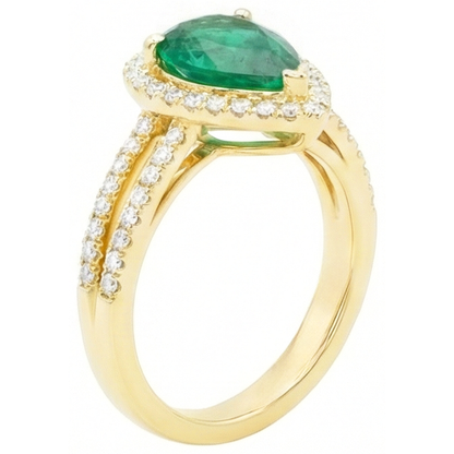 14K Yellow Gold 5 Ct Pear Cut Green Emerald GIA Gemstone Natural Earth Mined Diamond Wedding Ring