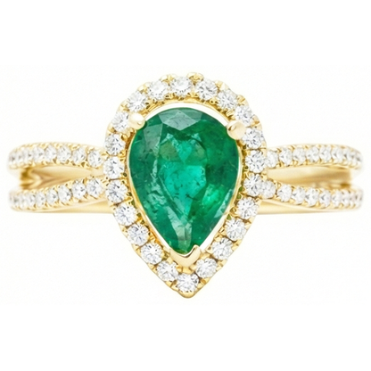 14K Yellow Gold 5 Ct Pear Cut Green Emerald GIA Gemstone Natural Earth Mined Diamond Wedding Ring
