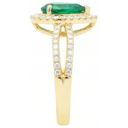 14K Yellow Gold 5 Ct Pear Cut Green Emerald GIA Gemstone Natural Earth Mined Diamond Wedding Ring