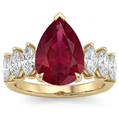 14K Yellow Gold VVS Clarity Pigeon Blood Ruby 3-Stone Ring 4 ct