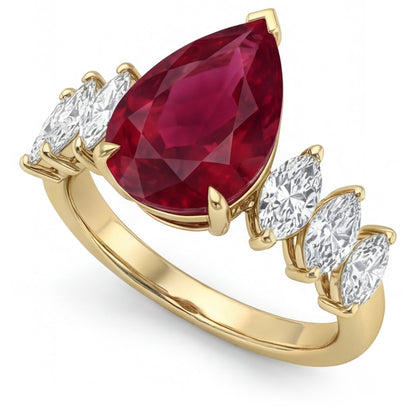 14K Yellow Gold VVS Clarity Pigeon Blood Ruby 3-Stone Ring 4 ct