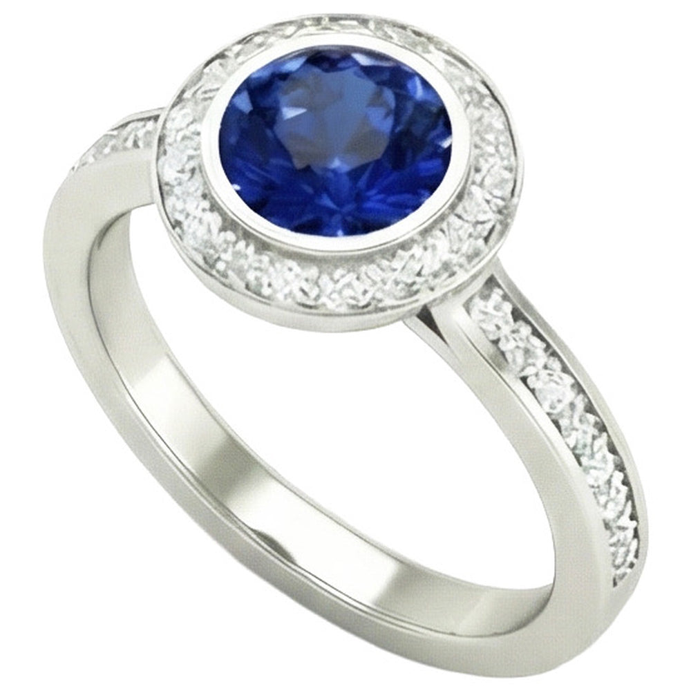 14K Bezel Ceylon Sapphire Natural Earth Mined Diamond Engagement Ring 3.42 Carats