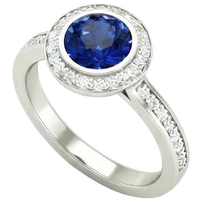 14K Bezel Ceylon Sapphire Natural Earth Mined Diamond Engagement Ring 3.42 Carats