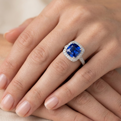 14K Ceylon Sapphire 4.5 Ct Blue Sapphire With Natural Earth Mined Diamonds Ring