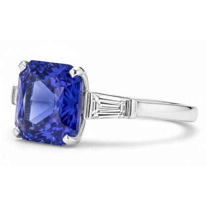 14K Gold 3 Stone Ring Radiant Sapphire & Baguette Natural Earth Mined Diamonds 3.50 Carats