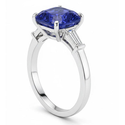 14K Gold 3 Stone Ring Radiant Sapphire & Baguette Natural Earth Mined Diamonds 3.50 Carats