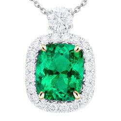 Natural Real ( Not Lab Grown ) 14K Gold Cushion Green Emerald GIA Pendant For Women