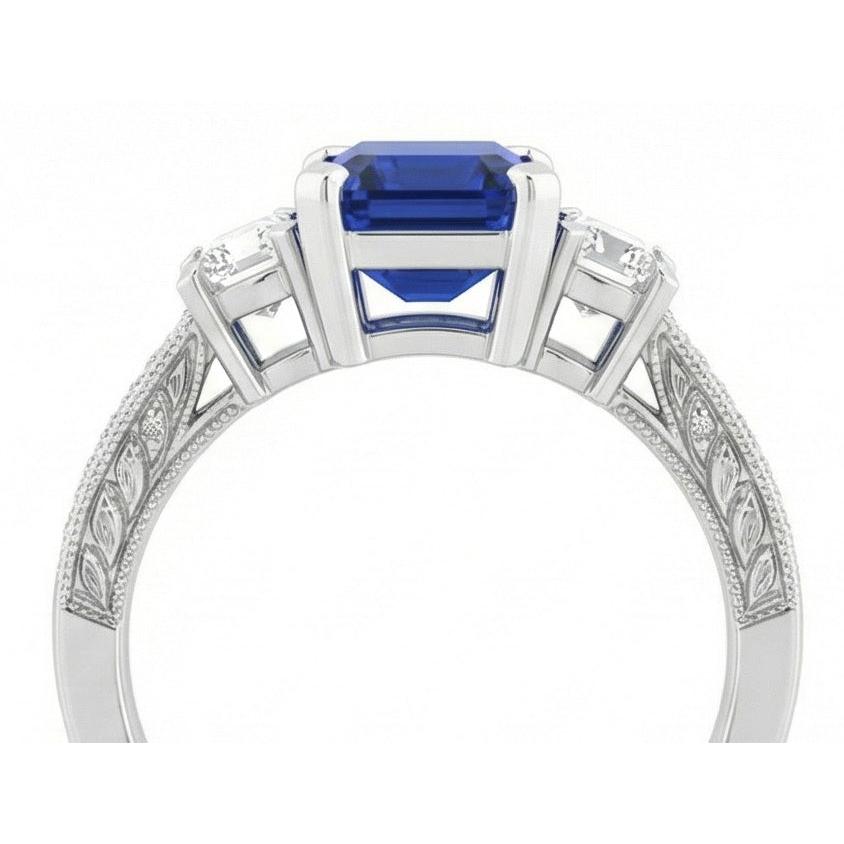 14K Gold Gemstone Emerald Sapphire Ring 3 Carats 3 Stone Style Accents