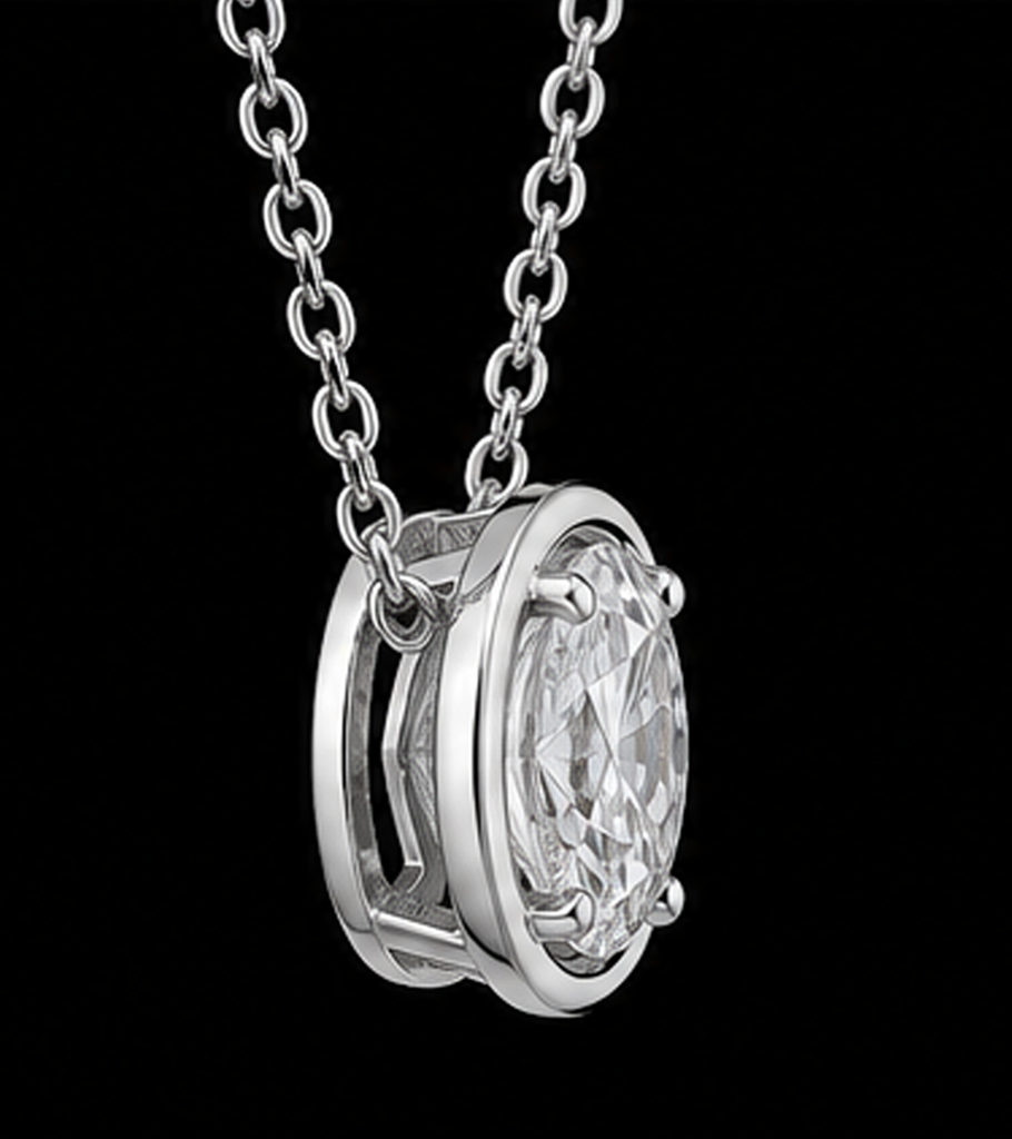 14K White Gold Oval Cut 1 Carat Lab Grown Diamond Pendant