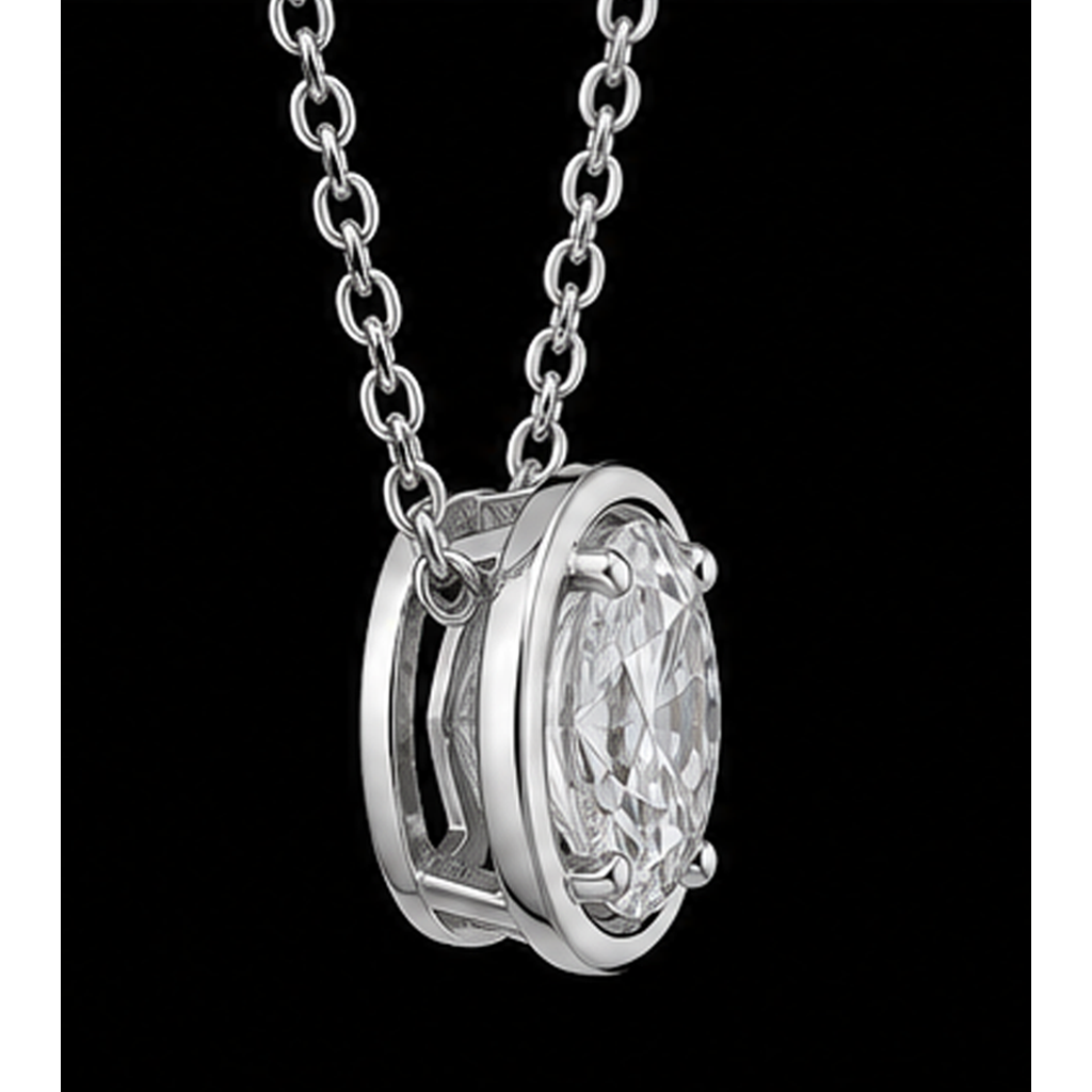 14K White Gold Oval Cut 1 Carat Natural Diamond Pendant