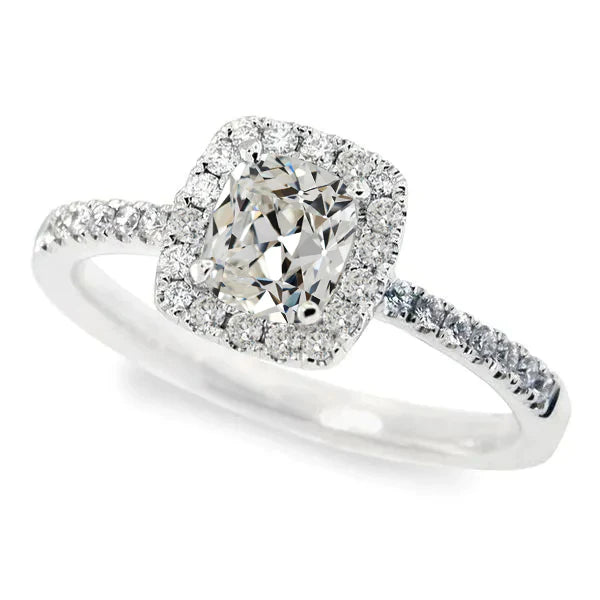 14K Gold Halo Ring Round & Cushion Old Mine Cut Real Diamond 4.75 Carats