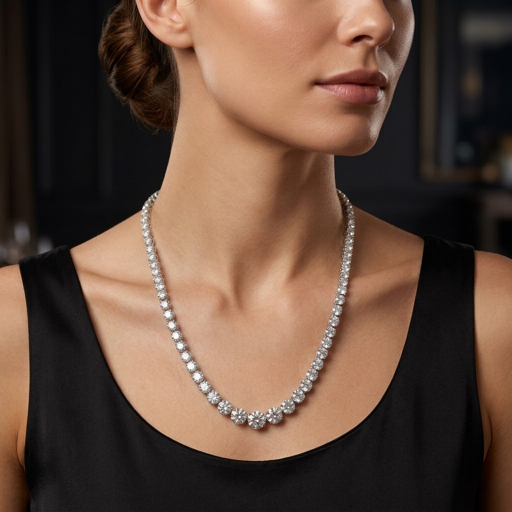 14K White Gold 15 Carat Lab Grown Diamonds Necklace 20 Inch Chain