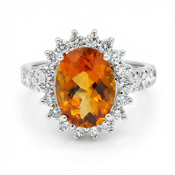 14K White Gold Madeira Citrine And Natural Earth Mined Diamond Ring 22.50 Carats Jewelry