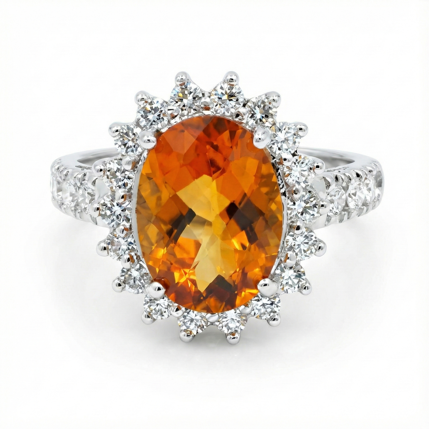 14K White Gold Madeira Citrine And Natural Earth Mined Diamond Ring 22.50 Carats Jewelry