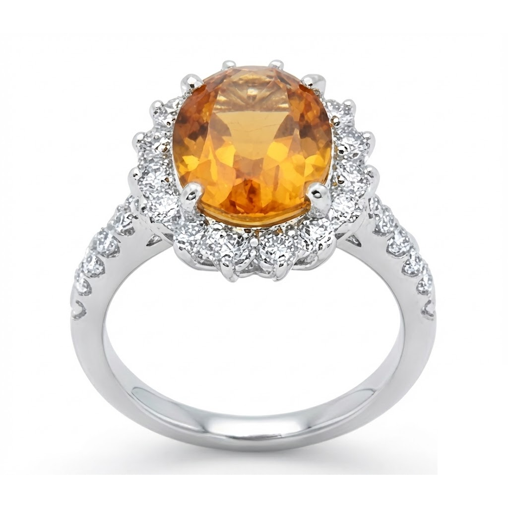 14K White Gold Madeira Citrine And Natural Earth Mined Diamond Ring 22.50 Carats Jewelry