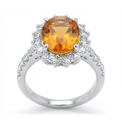 14K White Gold Madeira Citrine And Natural Earth Mined Diamond Ring 22.50 Carats Jewelry