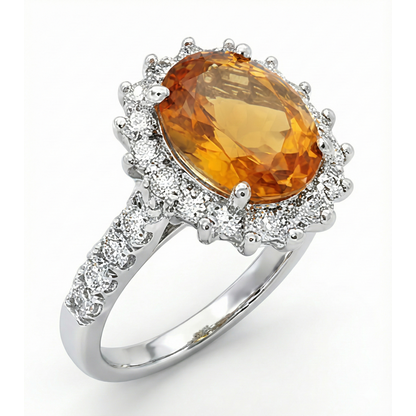 14K White Gold Madeira Citrine And Natural Earth Mined Diamond Ring 22.50 Carats Jewelry