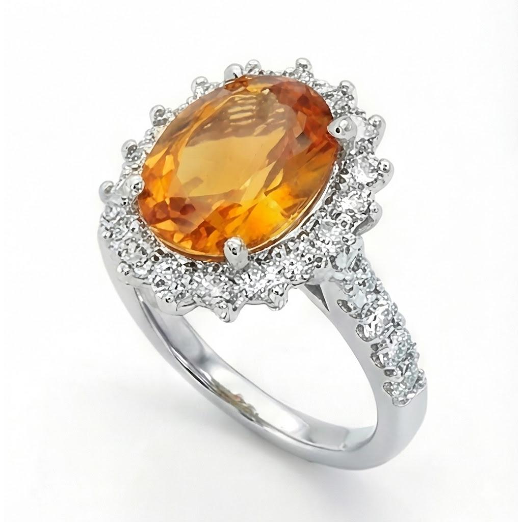 14K White Gold Madeira Citrine And Natural Earth Mined Diamond Ring 22.50 Carats Jewelry
