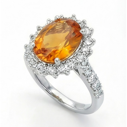 14K White Gold Madeira Citrine And Natural Earth Mined Diamond Ring 22.50 Carats Jewelry