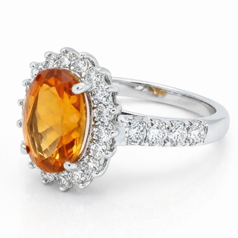 14K White Gold Madeira Citrine And Natural Earth Mined Diamond Ring 22.50 Carats Jewelry