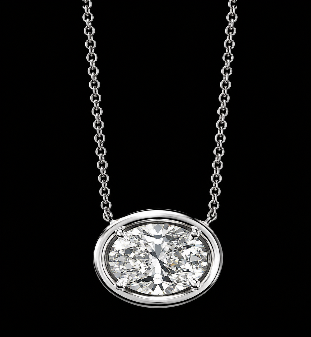 14K White Gold Oval Cut 1 Carat Lab Grown Diamond Pendant