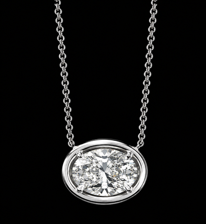 14K White Gold Oval Cut 1 Carat Lab Grown Diamond Pendant