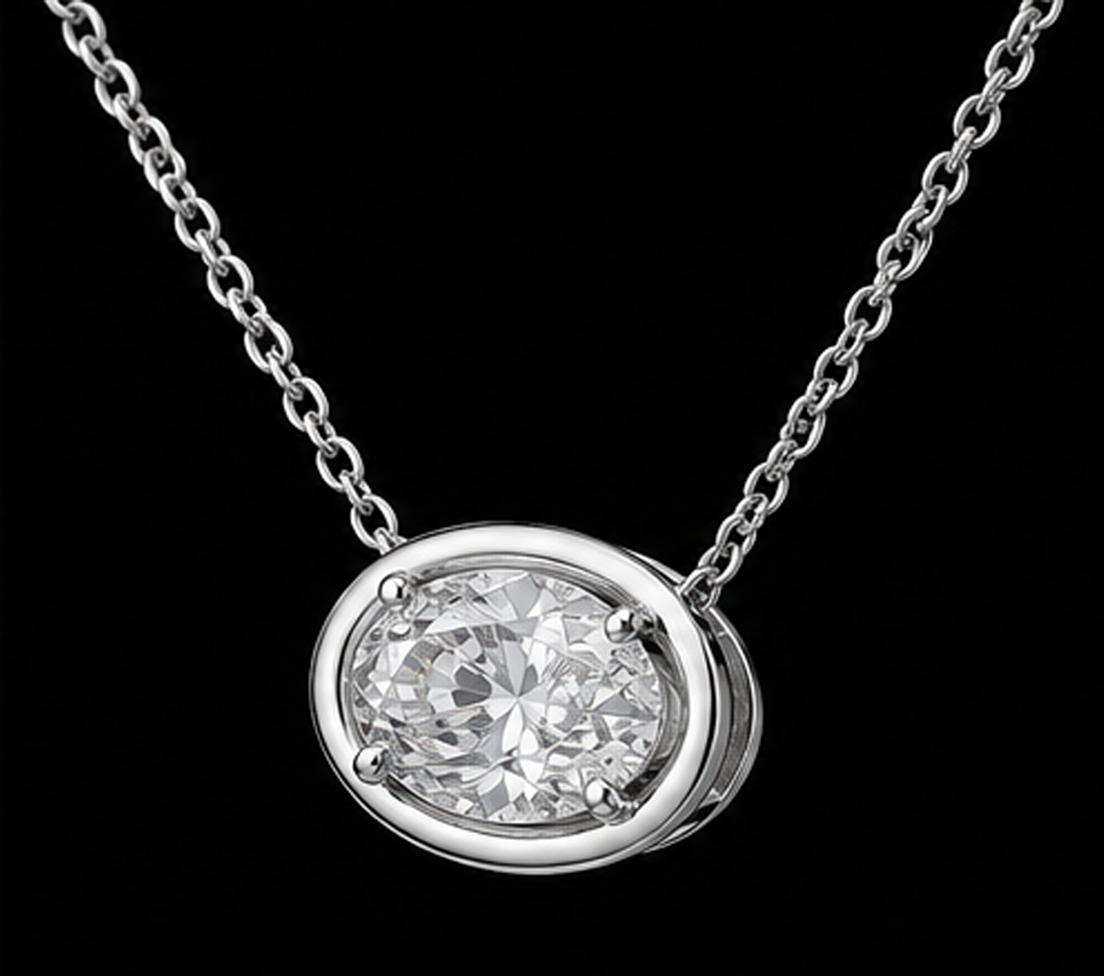 14K White Gold Oval Cut 1 Carat Lab Grown Diamond Pendant