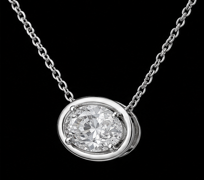 14K White Gold Oval Cut 1 Carat Lab Grown Diamond Pendant
