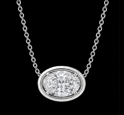 14K White Gold Oval Cut 1 Carat Lab Grown Diamond Pendant