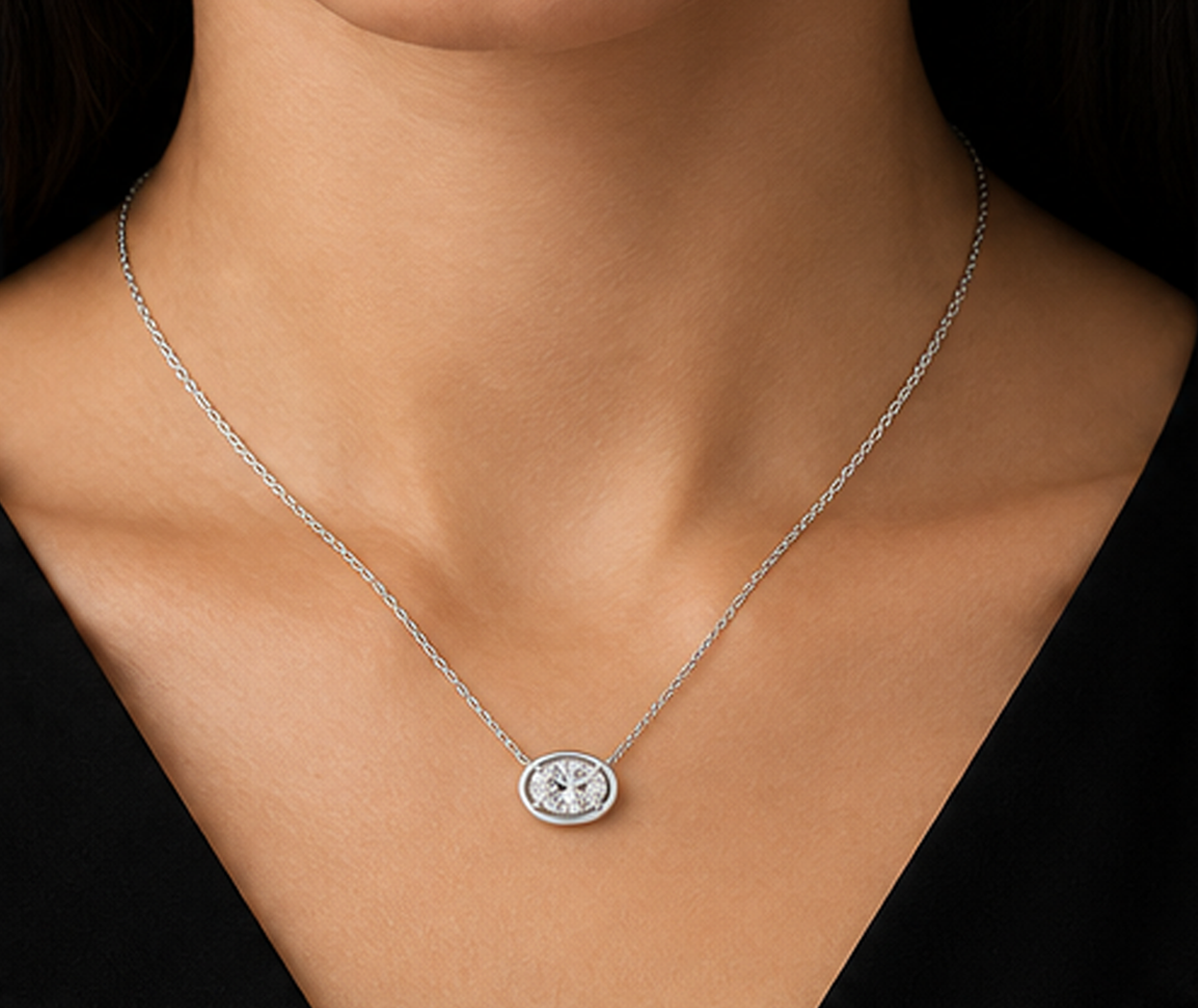 14K White Gold Oval Cut 1 Carat Lab Grown Diamond Pendant