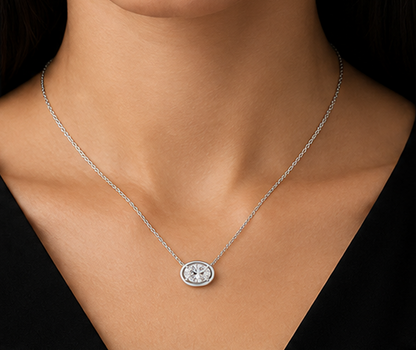 14K White Gold Oval Cut 1 Carat Lab Grown Diamond Pendant