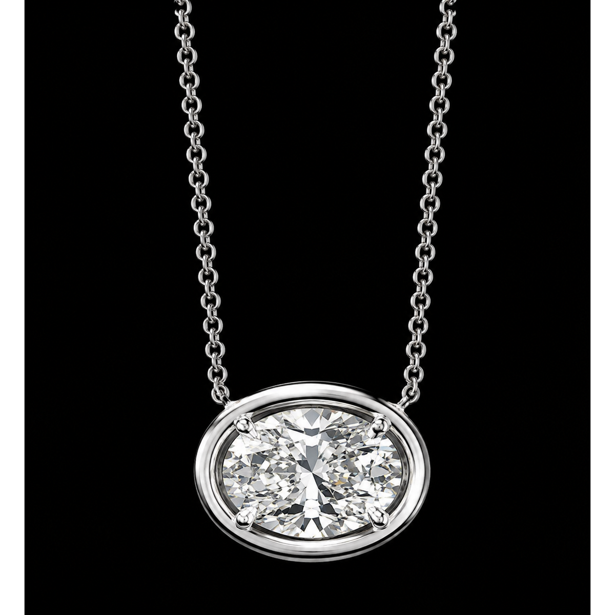 14K White Gold Oval Cut 1 Carat Natural Diamond Pendant
