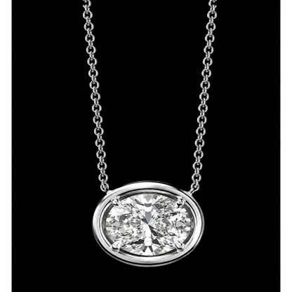 14K White Gold Oval Cut 1 Carat Natural Diamond Pendant